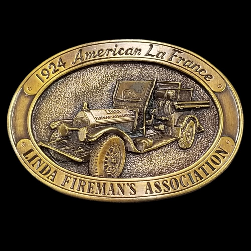 1924 American La France‎ Fire Truck Linda Firemans Association Belt Buckle Brass